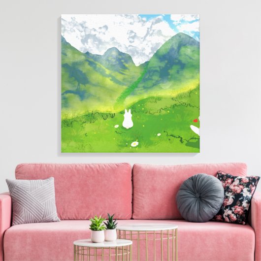 マウンテンビューの可愛いバニー キャンバスプリント (インサイチュ (リビング))