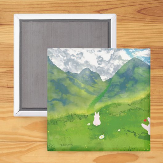 マウンテンビュースクエアマグネットのかわいいバニー マグネット