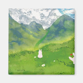 マウンテンビュースクエアマグネットのかわいいバニー マグネット (正面)