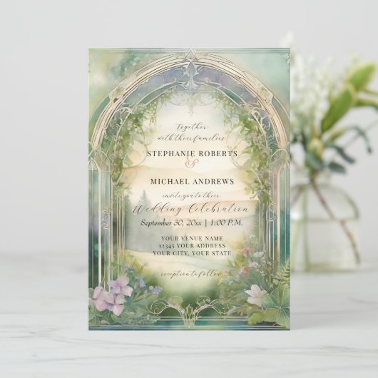 マウンテンフォレストウッドランドファンタジーエレガントな結婚式 招待状 (スタンド正面)