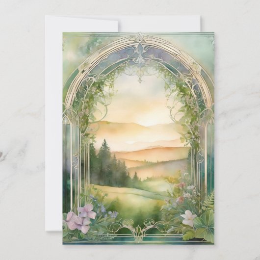 マウンテンフォレストウッドランドファンタジーエレガントな結婚式 招待状 (裏面)