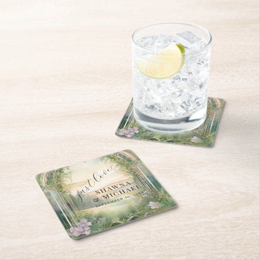 マウンテンフォレストウッドランドJust Loveエレガントな結婚式 スクエアペーパーコースター (インサイチュ)