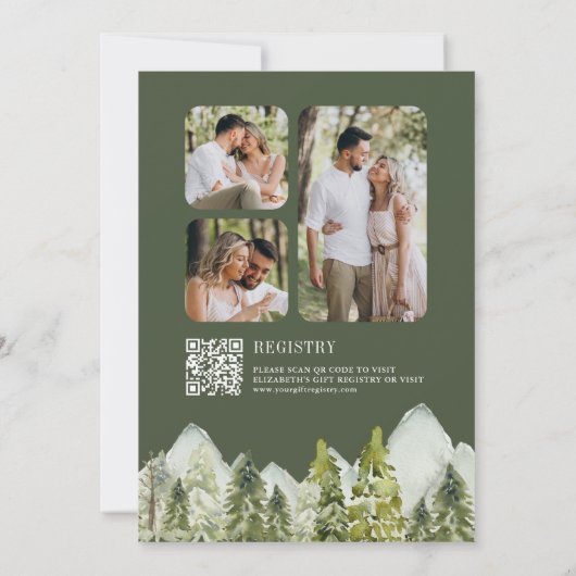 マウンテンフォレストディアーQRコードフォトブライダルシャワー 招待状 (裏面)