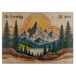 マウンテンフォレストパーソナライズされたファミリーガラス カッティングボード