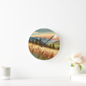 マウンテンフォレストヒルズカントリー自然iPhoneケース ラウンド壁時計 (ホーム)