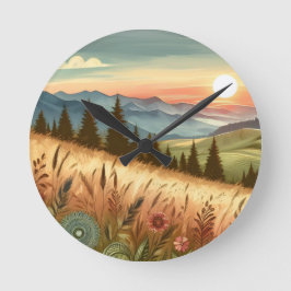 マウンテンフォレストヒルズカントリー自然iPhoneケース ラウンド壁時計