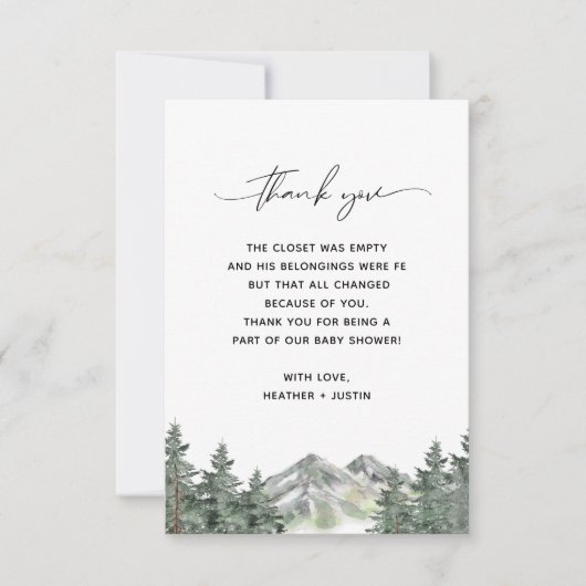 マウンテンフォレストベビーシャワーサンキューカード サンキューカード (正面)