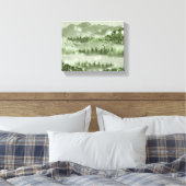 マウンテンフォレストレイクランドスケープ混合メディア キャンバスプリント (インサイチュ (寝室))