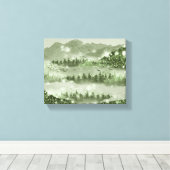 マウンテンフォレストレイクランドスケープ混合メディア キャンバスプリント (インサイチュ (ウッドフロア))