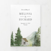 マウンテンフォレストロッジログキャビンオールインワン結婚ズ 三つ折り招待状 (カバー)