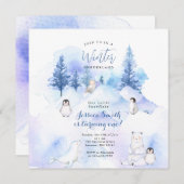 マウンテンフォレスト動物の冬のオーネダーランド誕生日 招待状 (正面/裏面)