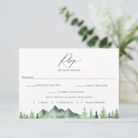 マウンテンフォレスト結婚式のRSVPと食事選択カード 出欠カード (スタンド正面)