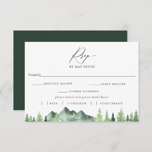 マウンテンフォレスト結婚式のRSVPと食事選択カード 出欠カード (正面/裏面)