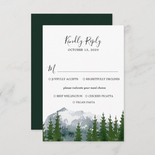 マウンテンフォレスト結婚式RSVPと食事の選択カード 出欠カード (正面/裏面)
