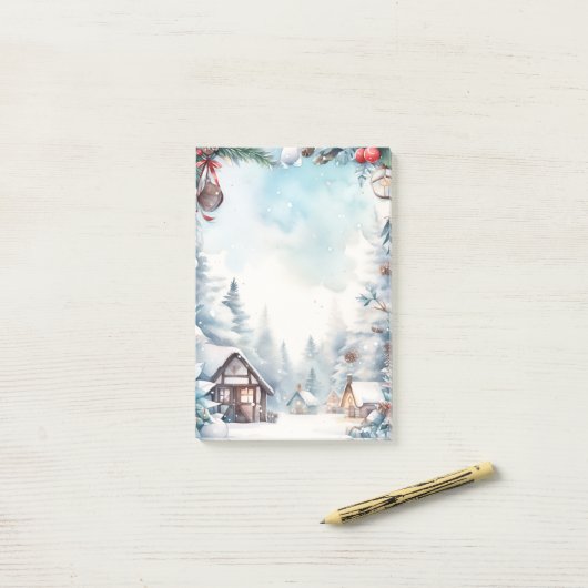 マウンテンフォレスト雪のログキャビンクリスマス ポストイット (デスク上)