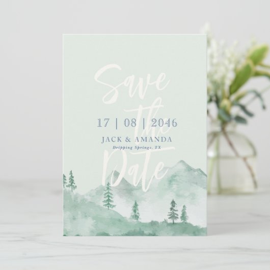 マウンテンフォーラート自然結婚式の日付を保存 招待状 (スタンド正面)