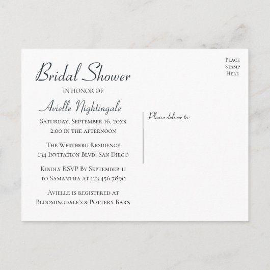 マウンテンブライダルシャワー自然ツリーズカントリー素朴 インビテーションポストカード (裏面)