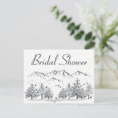 マウンテンブライダルシャワー自然ツリーズカントリー素朴 インビテーションポストカード (スタンド正面)