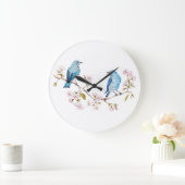 マウンテンブルーバードオン桜ブランチ ラージ壁時計 (ホーム)