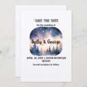 マウンテンブルーパインフォグスターズ屋外の日付を保存 招待状 (正面/裏面)