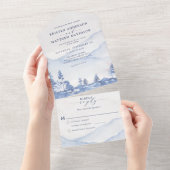 マウンテンブルー素朴ウッドランドウォーター結婚カラー オールインワン招待状 (貼ってはがせる)