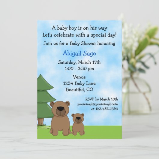 マウンテンベアーベビーベビーシャワー招待状for Boys 招待状 (スタンド正面)