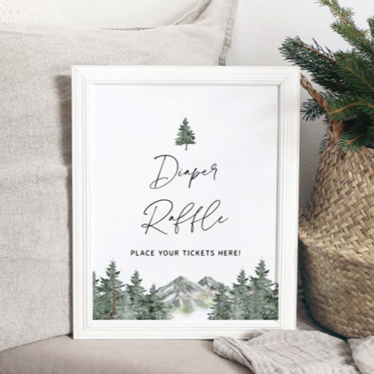 マウンテンベビーシャワーおむつラッフルチケット標識 ポスター