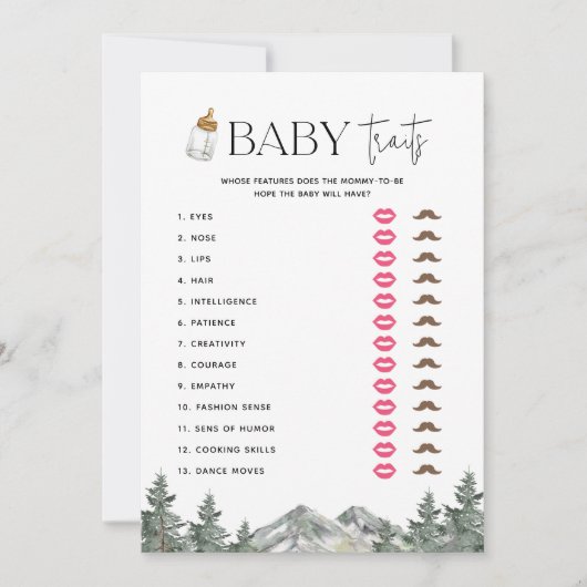 マウンテンベビーシャワーベビートレイトゲームカード 招待状 (正面)