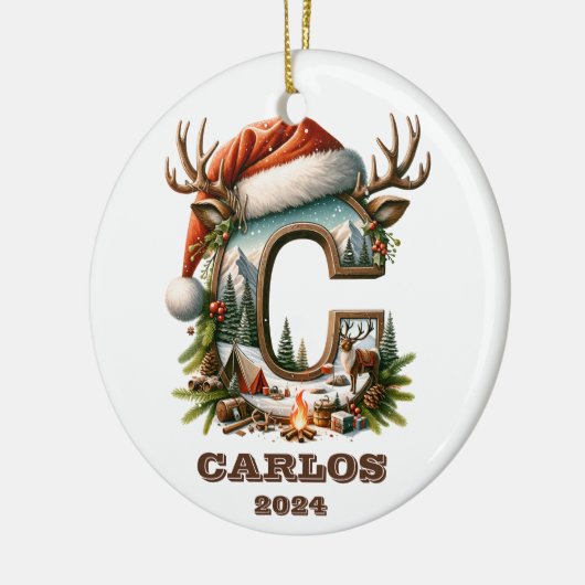 マウンテンホリデイCイニシャルウィズ〔雄ジカの〕枝角サンタハット セラミックオーナメント (左)