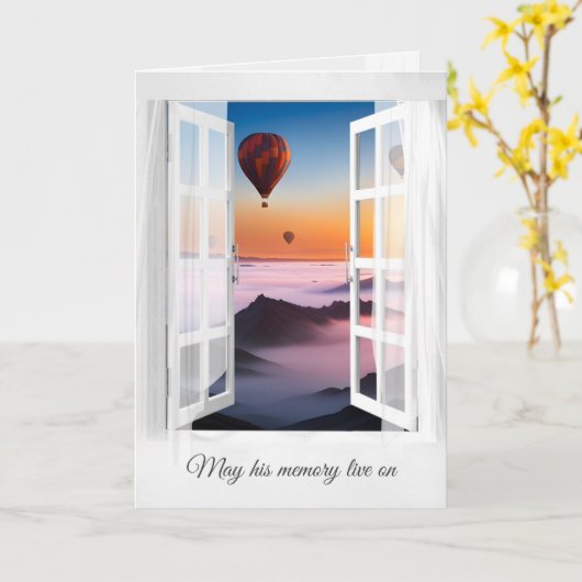 マウンテンミストの熱気球悔やみや弔慰 カード (黄色い花)