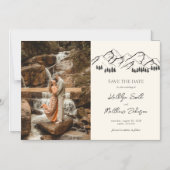 マウンテンミニマリスト屋外ウェディング日付を保存 マグネット招待状 (正面)