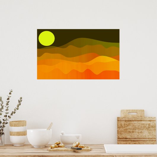 マウンテンムーンランドスケープミニマルレトロスタイル ポスター (キッチン)