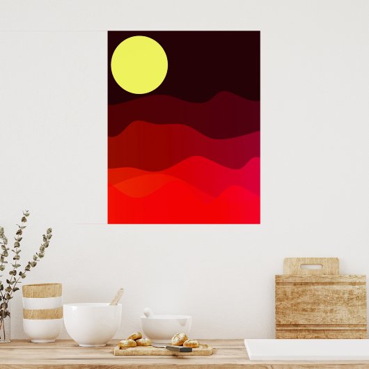 マウンテンムーンランドスケープモダンミニマリストアート ポスター (キッチン)