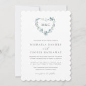 マウンテンメドウウォーターカラーハートモノグラム結婚ズ 招待状 (正面)