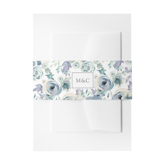 マウンテンメドウウォーターカラーフローラルパターンモノグラム 招待状ベリーバンド (正面例)