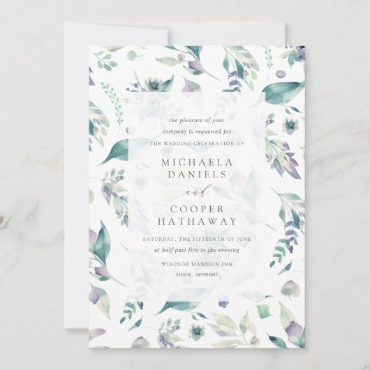 マウンテンメドウウォーターカラーフローラルパター結婚ン 招待状 (正面)