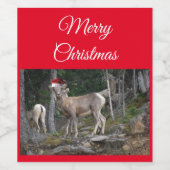 マウンテンヤギはサンタクロースの帽子を着てクリスマス ワインラベル (シングルラベル)