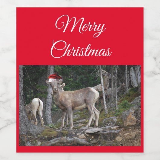 マウンテンヤギはサンタクロースの帽子を着てクリスマス ワインラベル (シングルラベル)