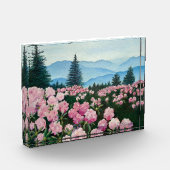 マウンテンヤマドフラワーオイルペインティングランドスケーププリント フォトブロック (左)