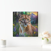 マウンテンライオンフローラ スクエア壁時計 (ホーム)