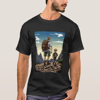 マウンテンラベル キャンプ 冒険 父と息子 ファミリー Tシャツ