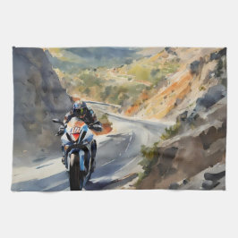 マウンテンランドスケープの鮮やかハイスピードアドベンチャー キッチンタオル