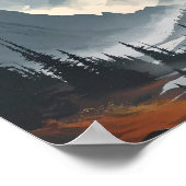 マウンテンランドスケープイラストレーションオレンジグレー ポスター (角)