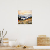 マウンテンランドスケープウォーター絵画カラーズアートプリント ポスター (キッチン)