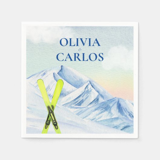 マウンテンランドスケープスキー結婚リゾート スタンダードカクテルナプキン (正面)