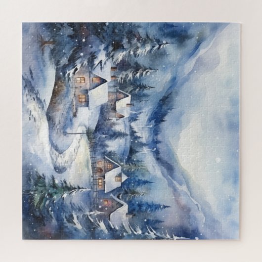 マウンテンランドスケープ冬の雪のホームズクリスマス ジグソーパズル (横)