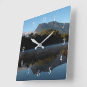 マウンテンランドスケープ反射レイクウォーター スクエア壁時計 (傾斜)