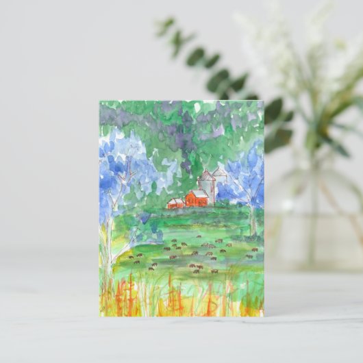 マウンテンランドスケープ牛レッドバーン引っ越しました ポストカード (スタンド正面)