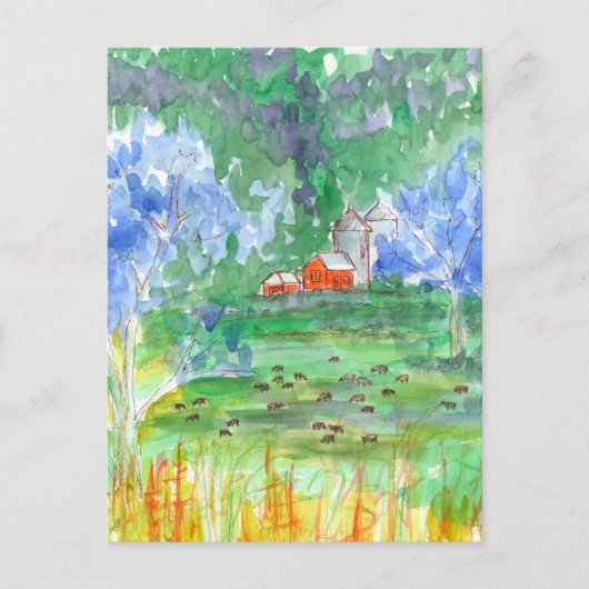 マウンテンランドスケープ牛レッドバーン引っ越しました ポストカード (正面)