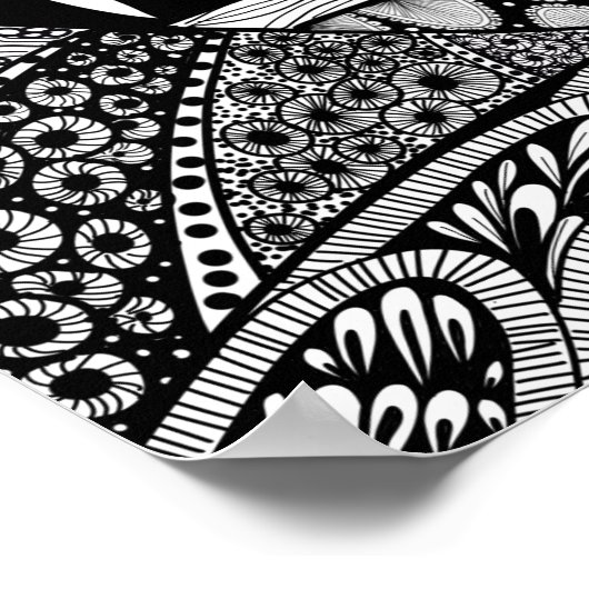 マウンテンランドスケープ白黒抽象芸術ドードルアート ポスター (角)